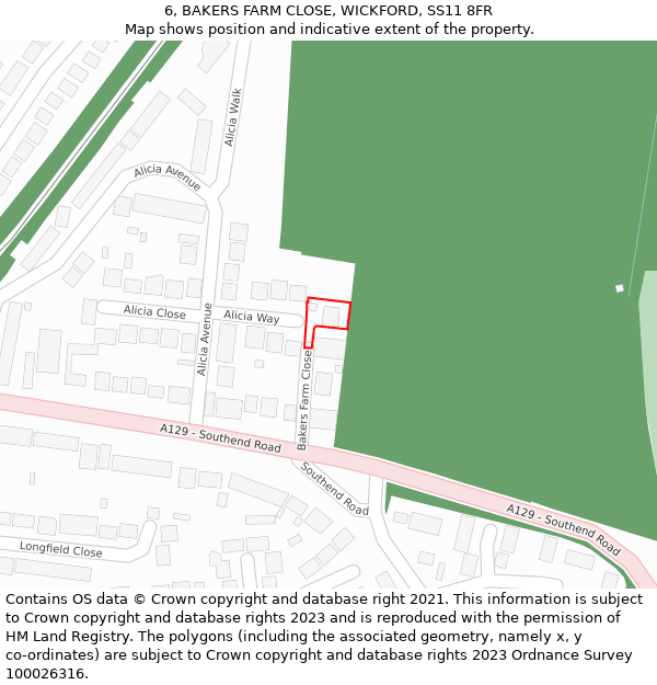 6, BAKERS FARM CLOSE, WICKFORD, SS11 8FR: Location map and indicative extent of plot
