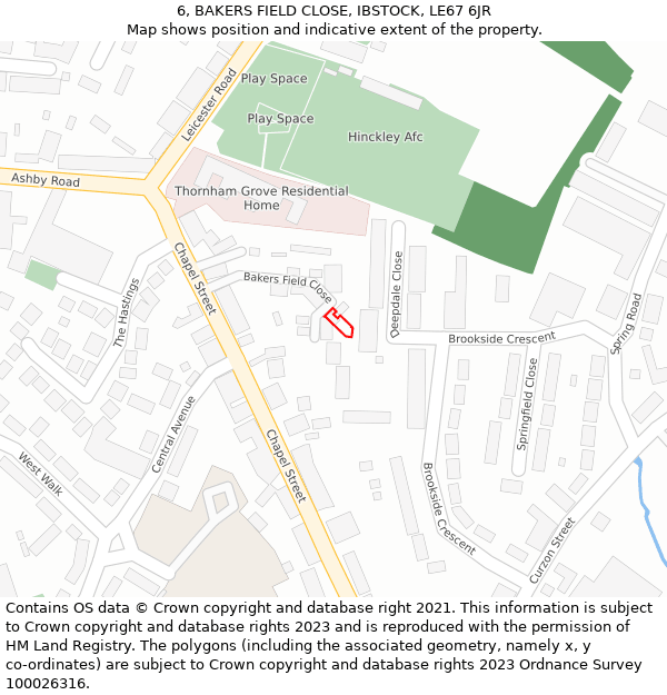6, BAKERS FIELD CLOSE, IBSTOCK, LE67 6JR: Location map and indicative extent of plot