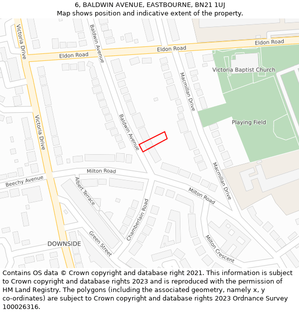 6, BALDWIN AVENUE, EASTBOURNE, BN21 1UJ: Location map and indicative extent of plot