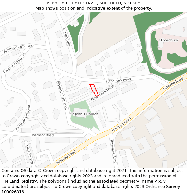 6, BALLARD HALL CHASE, SHEFFIELD, S10 3HY: Location map and indicative extent of plot