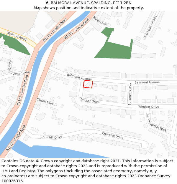 6, BALMORAL AVENUE, SPALDING, PE11 2RN: Location map and indicative extent of plot