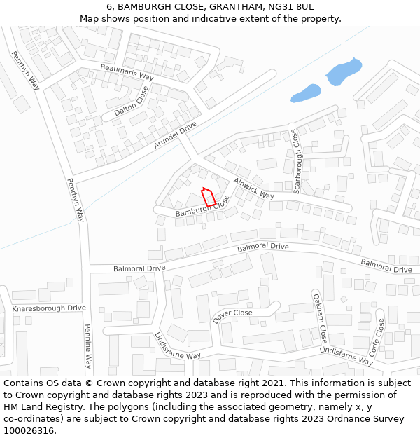 6, BAMBURGH CLOSE, GRANTHAM, NG31 8UL: Location map and indicative extent of plot