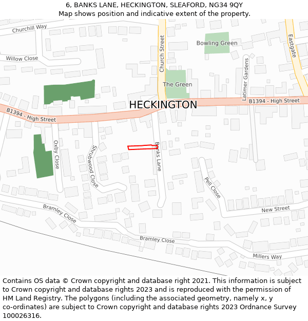 6, BANKS LANE, HECKINGTON, SLEAFORD, NG34 9QY: Location map and indicative extent of plot