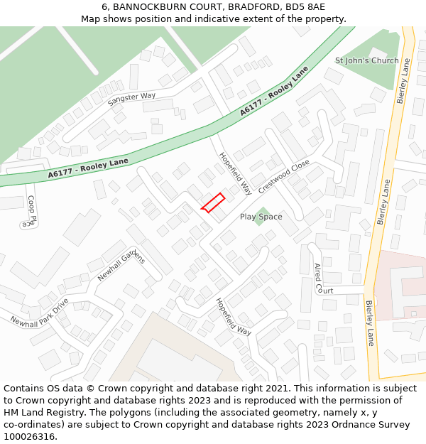 6, BANNOCKBURN COURT, BRADFORD, BD5 8AE: Location map and indicative extent of plot