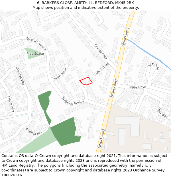 6, BARKERS CLOSE, AMPTHILL, BEDFORD, MK45 2RX: Location map and indicative extent of plot