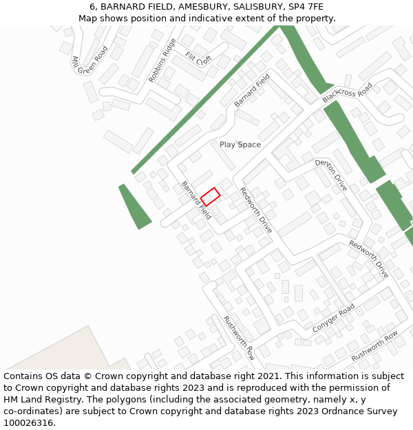 6, BARNARD FIELD, AMESBURY, SALISBURY, SP4 7FE: Location map and indicative extent of plot