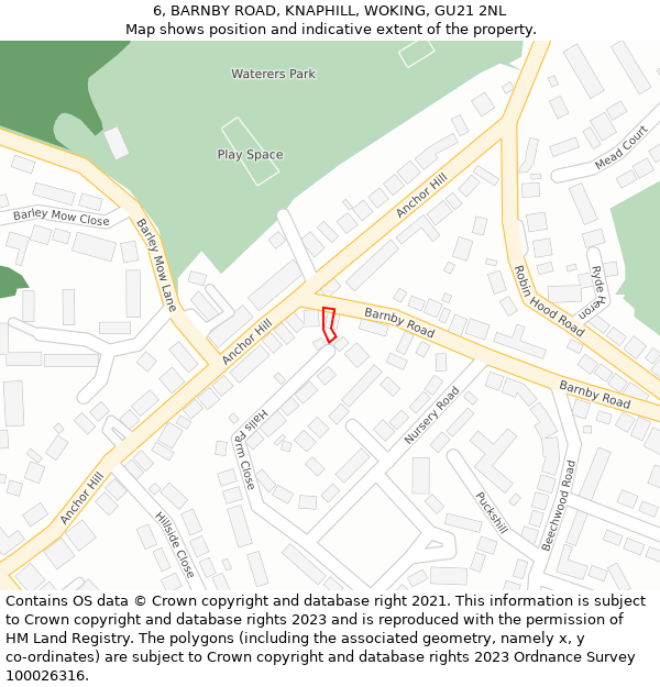 6, BARNBY ROAD, KNAPHILL, WOKING, GU21 2NL: Location map and indicative extent of plot