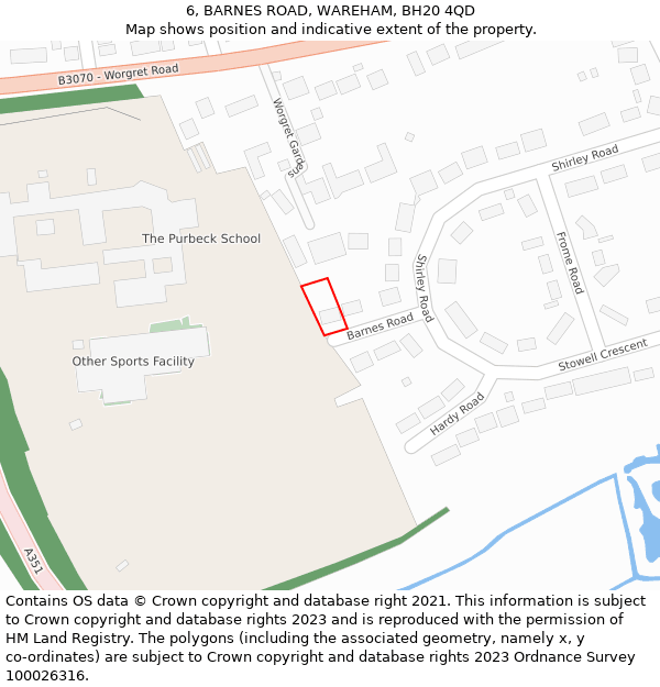 6, BARNES ROAD, WAREHAM, BH20 4QD: Location map and indicative extent of plot