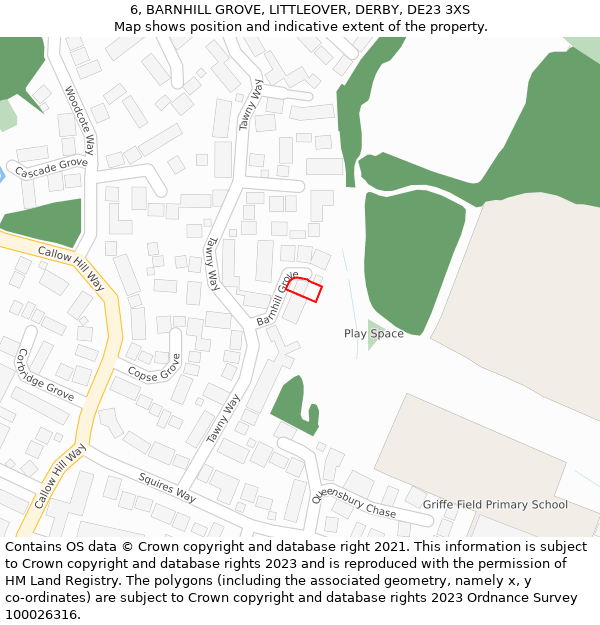 6, BARNHILL GROVE, LITTLEOVER, DERBY, DE23 3XS: Location map and indicative extent of plot