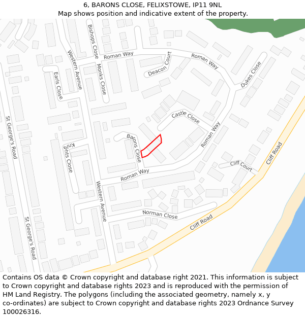 6, BARONS CLOSE, FELIXSTOWE, IP11 9NL: Location map and indicative extent of plot