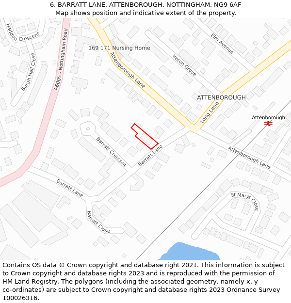 6, BARRATT LANE, ATTENBOROUGH, NOTTINGHAM, NG9 6AF: Location map and indicative extent of plot