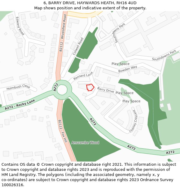 6, BARRY DRIVE, HAYWARDS HEATH, RH16 4UD: Location map and indicative extent of plot