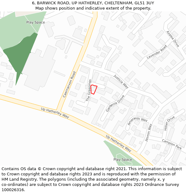 6, BARWICK ROAD, UP HATHERLEY, CHELTENHAM, GL51 3UY: Location map and indicative extent of plot