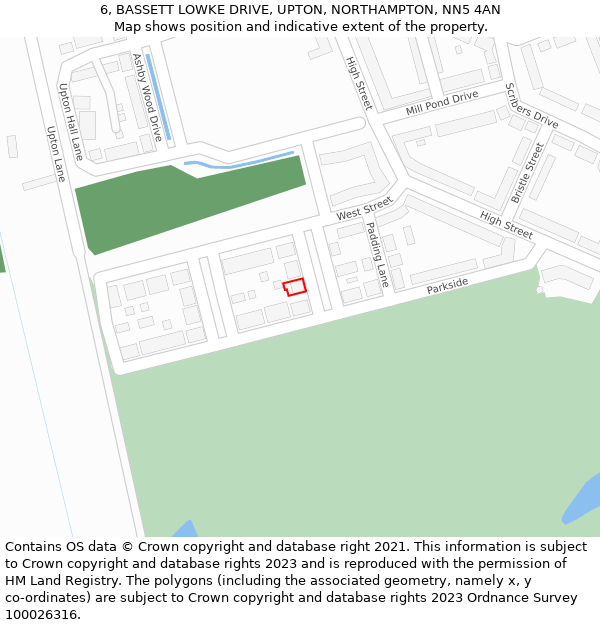 6, BASSETT LOWKE DRIVE, UPTON, NORTHAMPTON, NN5 4AN: Location map and indicative extent of plot