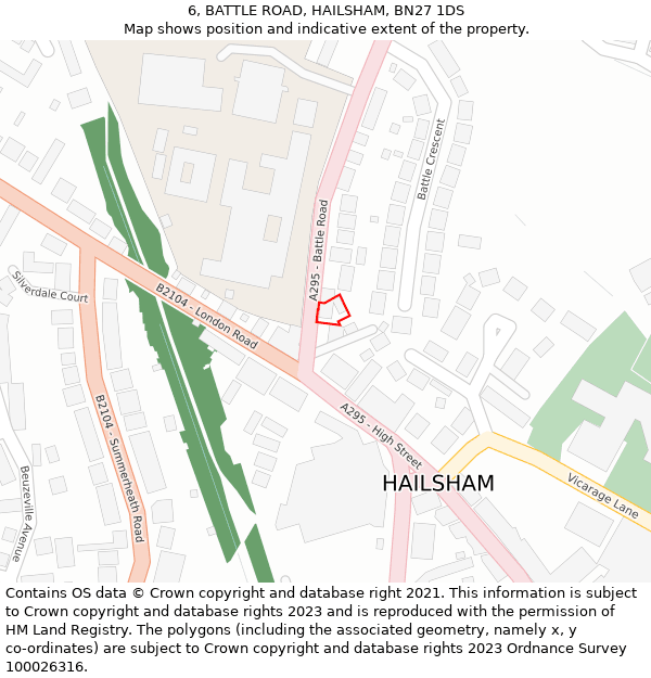 6, BATTLE ROAD, HAILSHAM, BN27 1DS: Location map and indicative extent of plot
