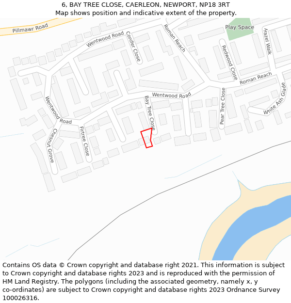 6, BAY TREE CLOSE, CAERLEON, NEWPORT, NP18 3RT: Location map and indicative extent of plot
