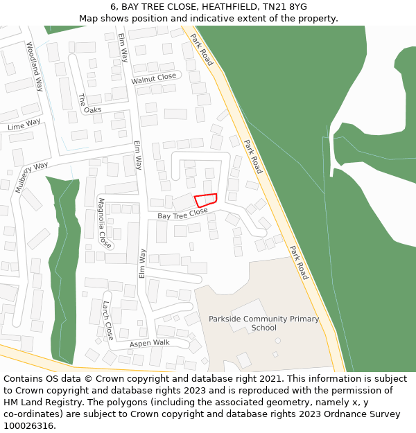6, BAY TREE CLOSE, HEATHFIELD, TN21 8YG: Location map and indicative extent of plot