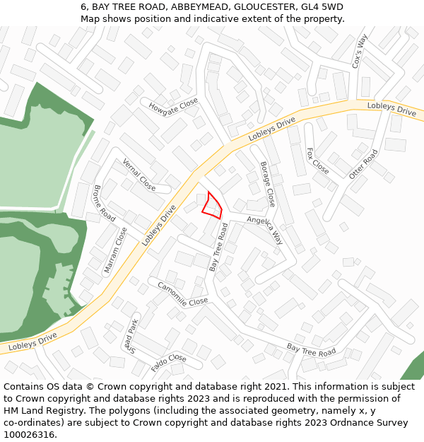 6, BAY TREE ROAD, ABBEYMEAD, GLOUCESTER, GL4 5WD: Location map and indicative extent of plot