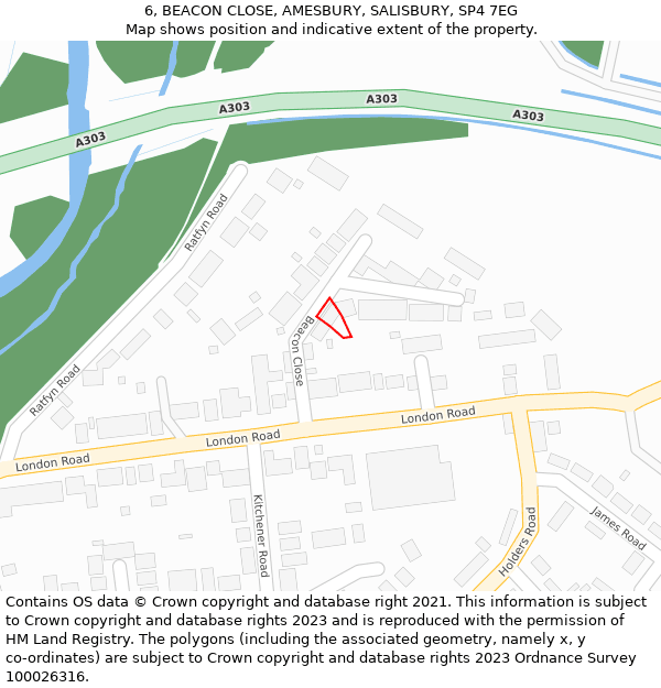 6, BEACON CLOSE, AMESBURY, SALISBURY, SP4 7EG: Location map and indicative extent of plot