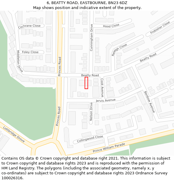 6, BEATTY ROAD, EASTBOURNE, BN23 6DZ: Location map and indicative extent of plot