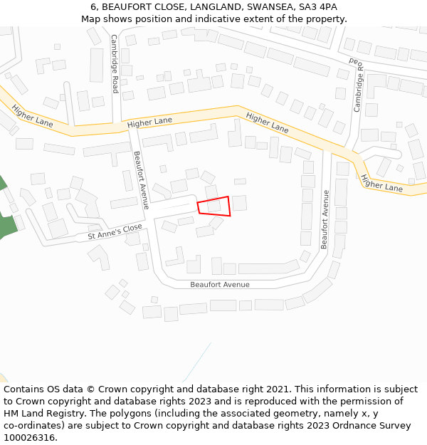 6, BEAUFORT CLOSE, LANGLAND, SWANSEA, SA3 4PA: Location map and indicative extent of plot