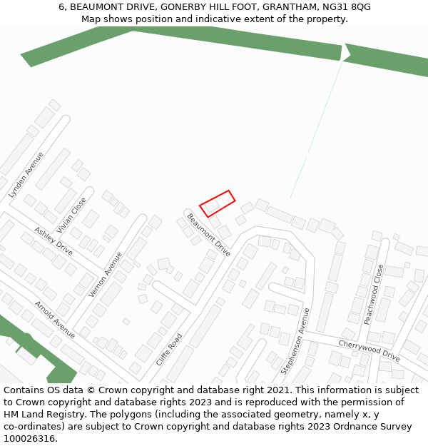 6, BEAUMONT DRIVE, GONERBY HILL FOOT, GRANTHAM, NG31 8QG: Location map and indicative extent of plot