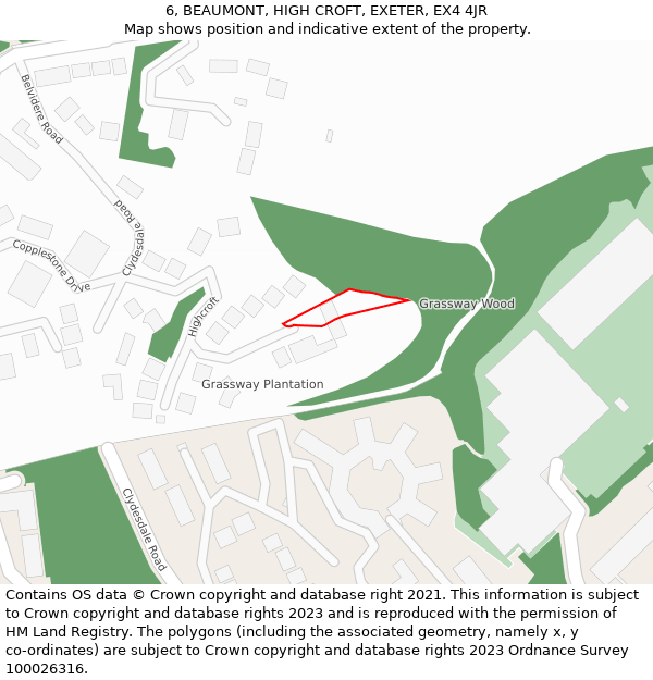 6, BEAUMONT, HIGH CROFT, EXETER, EX4 4JR: Location map and indicative extent of plot