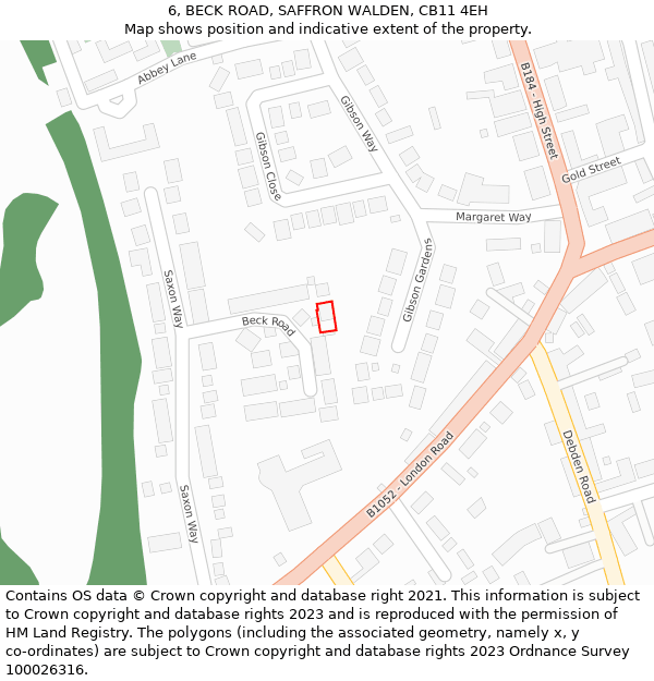 6, BECK ROAD, SAFFRON WALDEN, CB11 4EH: Location map and indicative extent of plot