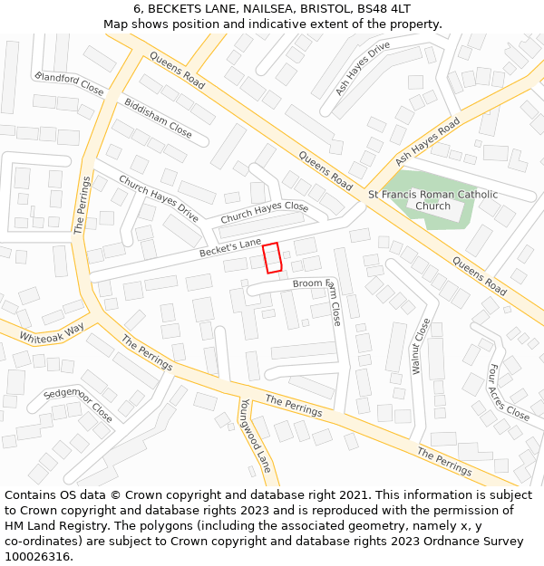 6, BECKETS LANE, NAILSEA, BRISTOL, BS48 4LT: Location map and indicative extent of plot