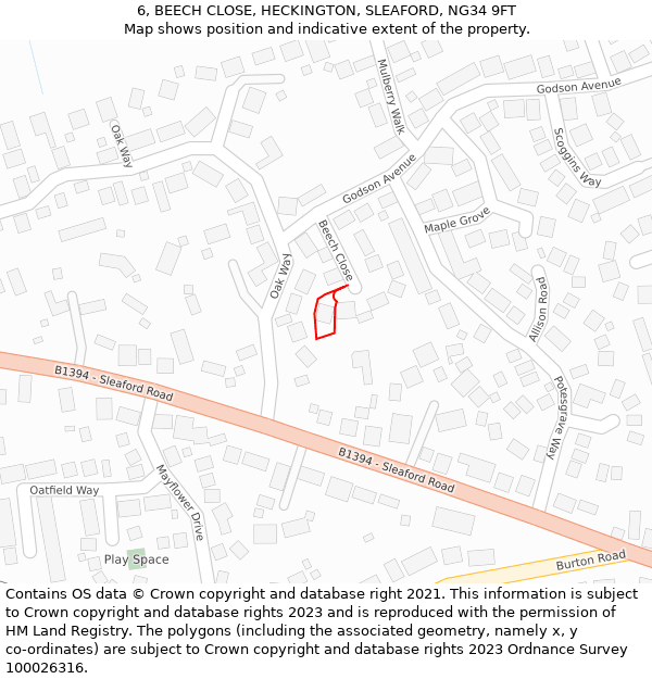 6, BEECH CLOSE, HECKINGTON, SLEAFORD, NG34 9FT: Location map and indicative extent of plot