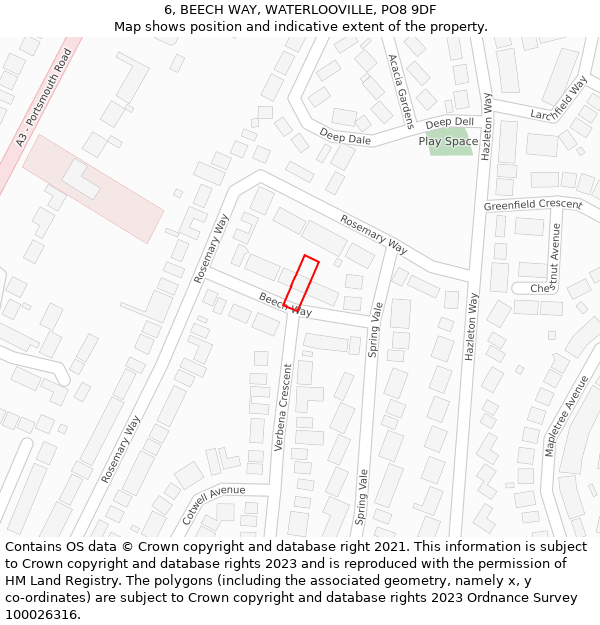 6, BEECH WAY, WATERLOOVILLE, PO8 9DF: Location map and indicative extent of plot