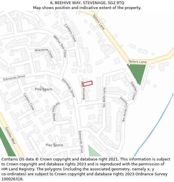 6, BEEHIVE WAY, STEVENAGE, SG2 9TQ: Location map and indicative extent of plot