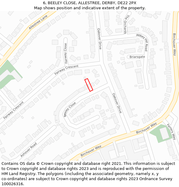 6, BEELEY CLOSE, ALLESTREE, DERBY, DE22 2PX: Location map and indicative extent of plot