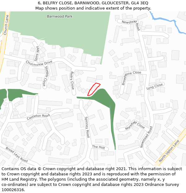 6, BELFRY CLOSE, BARNWOOD, GLOUCESTER, GL4 3EQ: Location map and indicative extent of plot