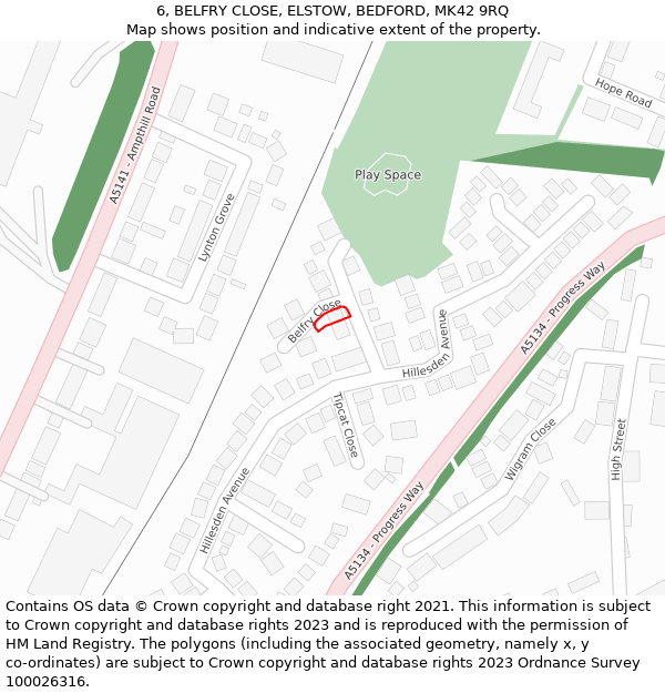 6, BELFRY CLOSE, ELSTOW, BEDFORD, MK42 9RQ: Location map and indicative extent of plot