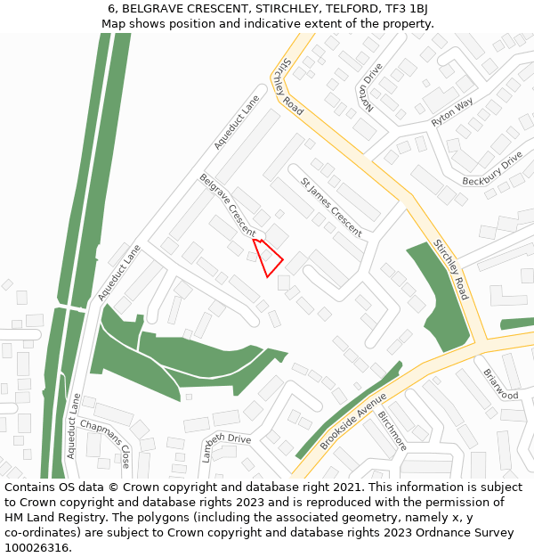 6, BELGRAVE CRESCENT, STIRCHLEY, TELFORD, TF3 1BJ: Location map and indicative extent of plot