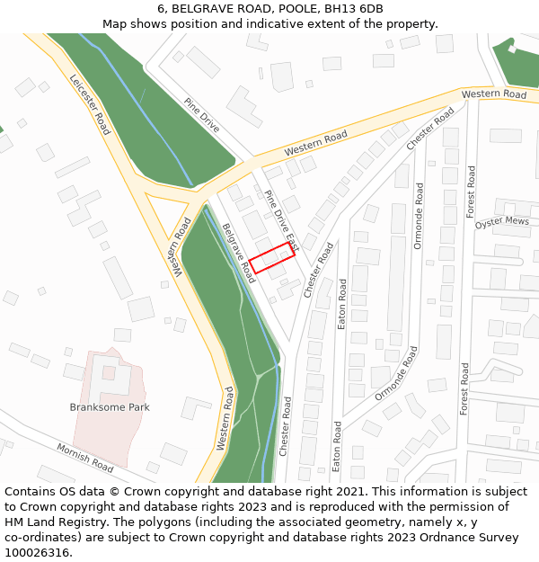 6, BELGRAVE ROAD, POOLE, BH13 6DB: Location map and indicative extent of plot