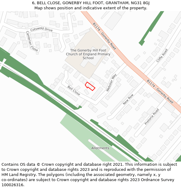 6, BELL CLOSE, GONERBY HILL FOOT, GRANTHAM, NG31 8GJ: Location map and indicative extent of plot