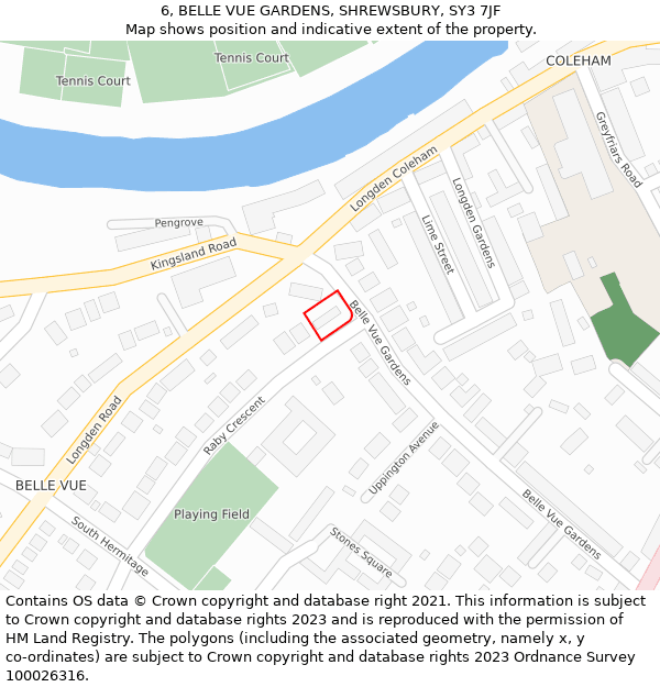 6, BELLE VUE GARDENS, SHREWSBURY, SY3 7JF: Location map and indicative extent of plot