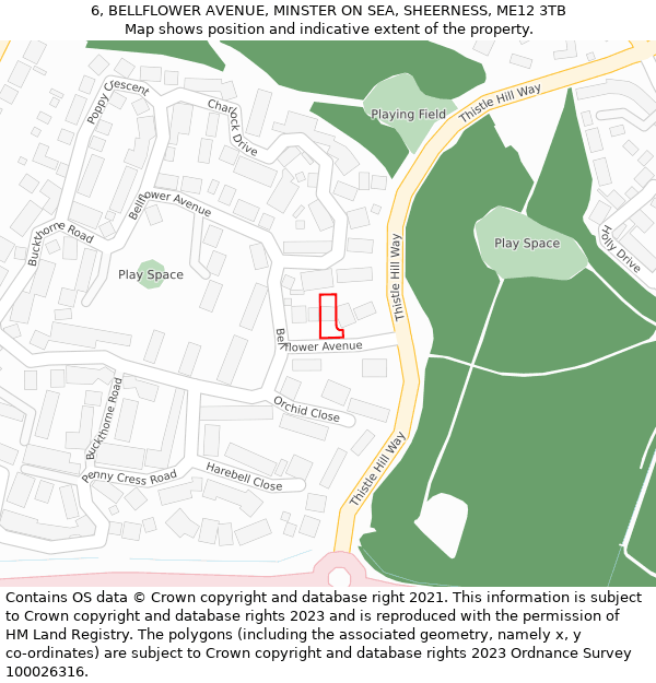 6, BELLFLOWER AVENUE, MINSTER ON SEA, SHEERNESS, ME12 3TB: Location map and indicative extent of plot