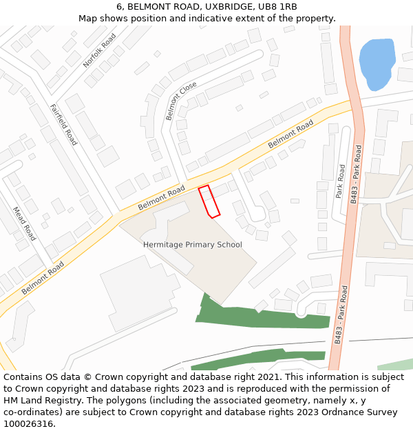 6, BELMONT ROAD, UXBRIDGE, UB8 1RB: Location map and indicative extent of plot