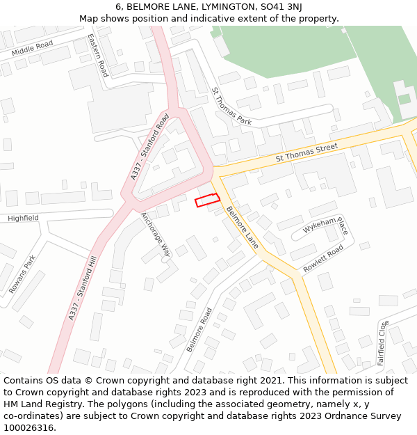 6, BELMORE LANE, LYMINGTON, SO41 3NJ: Location map and indicative extent of plot