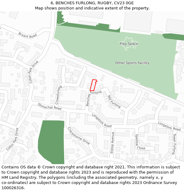 6, BENCHES FURLONG, RUGBY, CV23 0GE: Location map and indicative extent of plot
