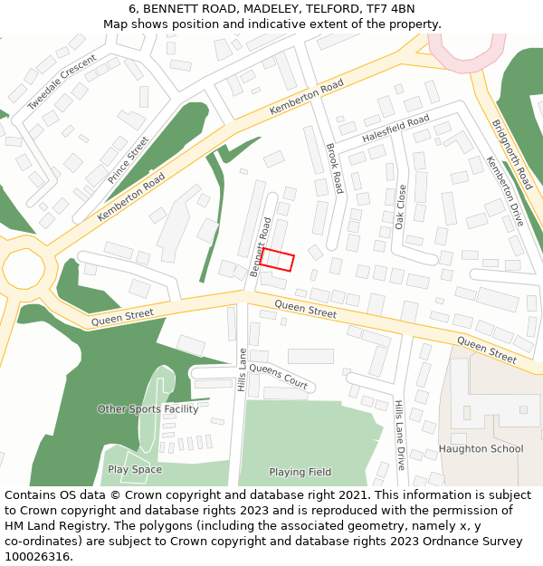 6, BENNETT ROAD, MADELEY, TELFORD, TF7 4BN: Location map and indicative extent of plot