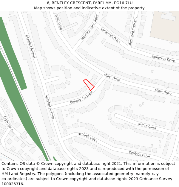 6, BENTLEY CRESCENT, FAREHAM, PO16 7LU: Location map and indicative extent of plot