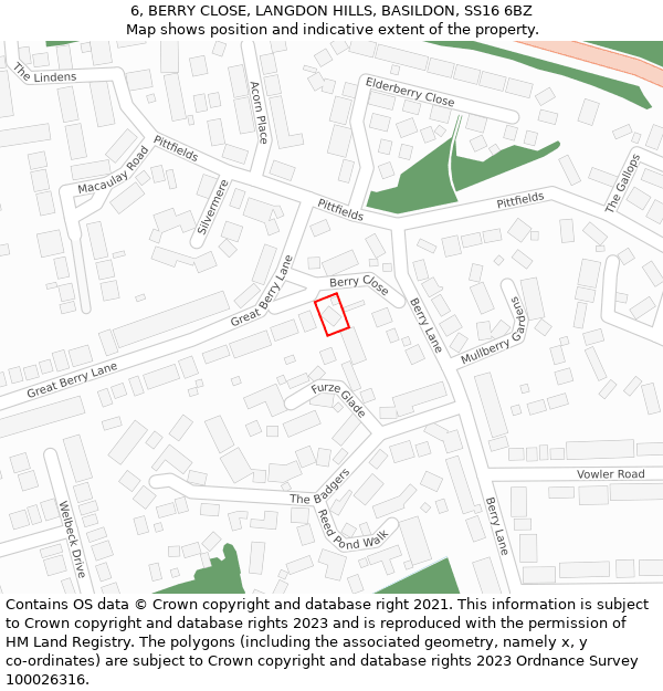 6, BERRY CLOSE, LANGDON HILLS, BASILDON, SS16 6BZ: Location map and indicative extent of plot