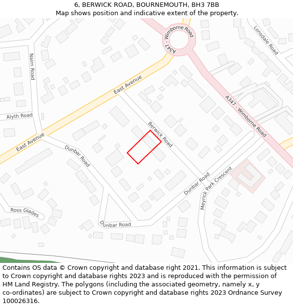 6, BERWICK ROAD, BOURNEMOUTH, BH3 7BB: Location map and indicative extent of plot