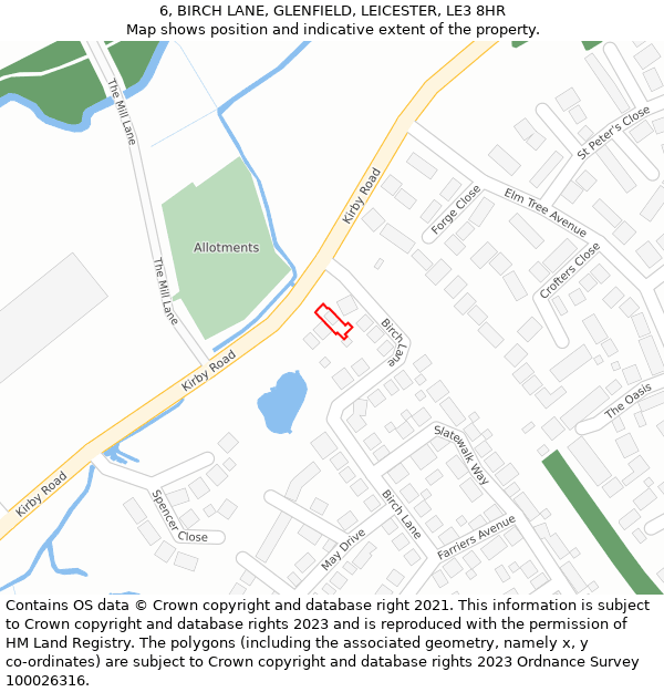 6, BIRCH LANE, GLENFIELD, LEICESTER, LE3 8HR: Location map and indicative extent of plot