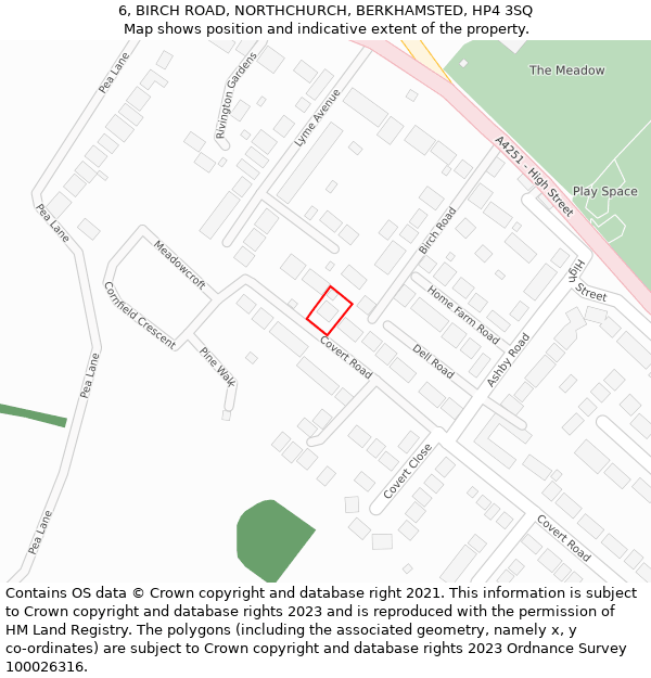 6, BIRCH ROAD, NORTHCHURCH, BERKHAMSTED, HP4 3SQ: Location map and indicative extent of plot