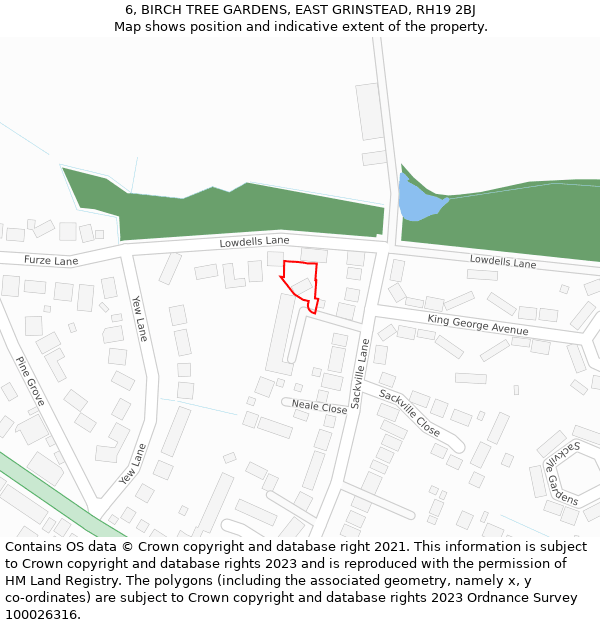 6, BIRCH TREE GARDENS, EAST GRINSTEAD, RH19 2BJ: Location map and indicative extent of plot